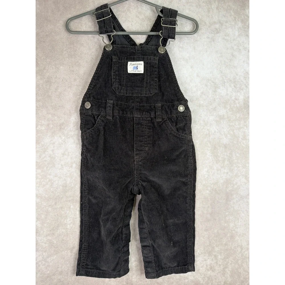 Carter's Corduroy Overalls Boys 12M Black Handsome Little Guy Bib Overalls